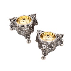 Germany 1870 Important Pair of Neoclassical Salt Species Cellars in 24kt Gilt