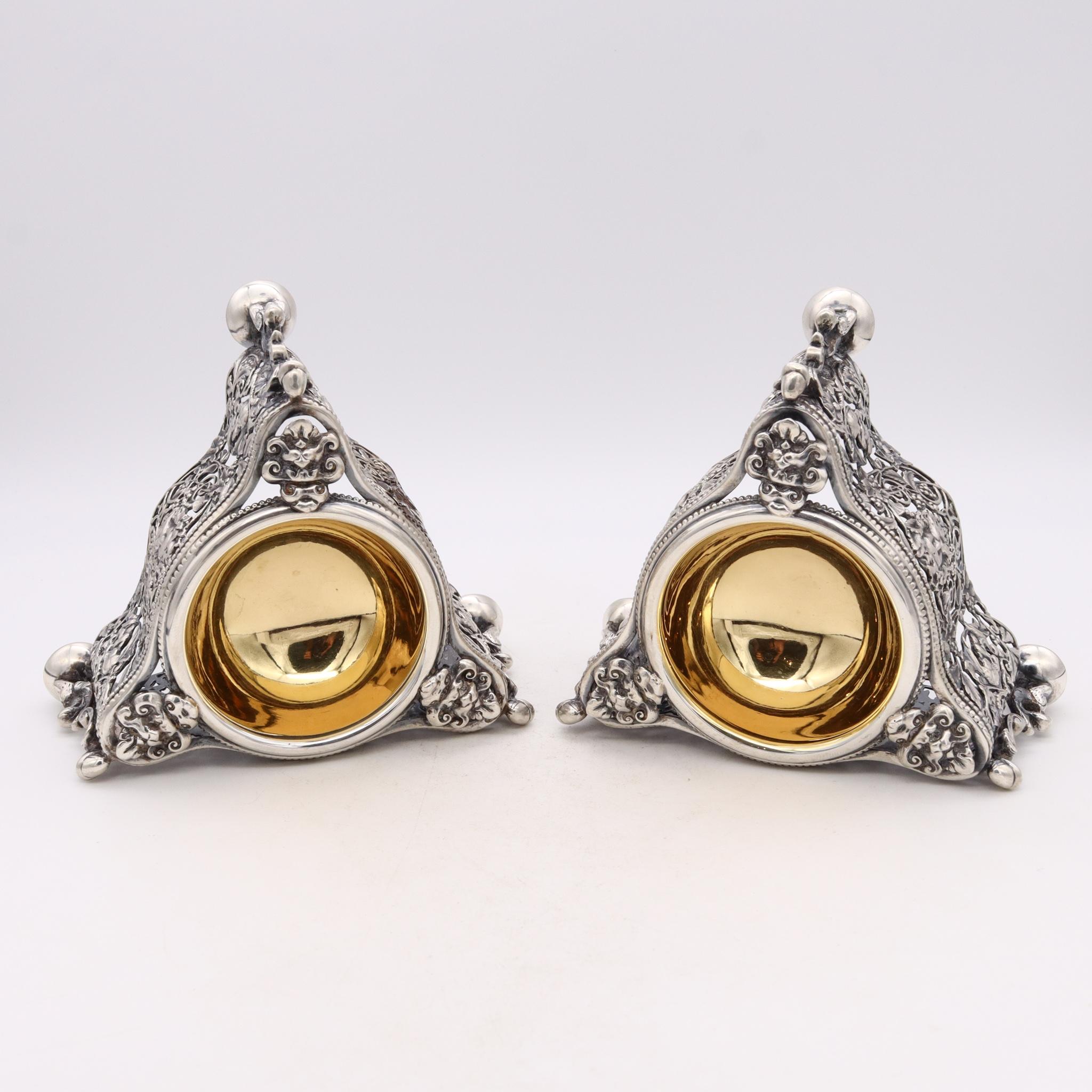 Germany 1870 Important Pair of Neoclassical Salt Species Cellars in 24kt Gilt For Sale 1