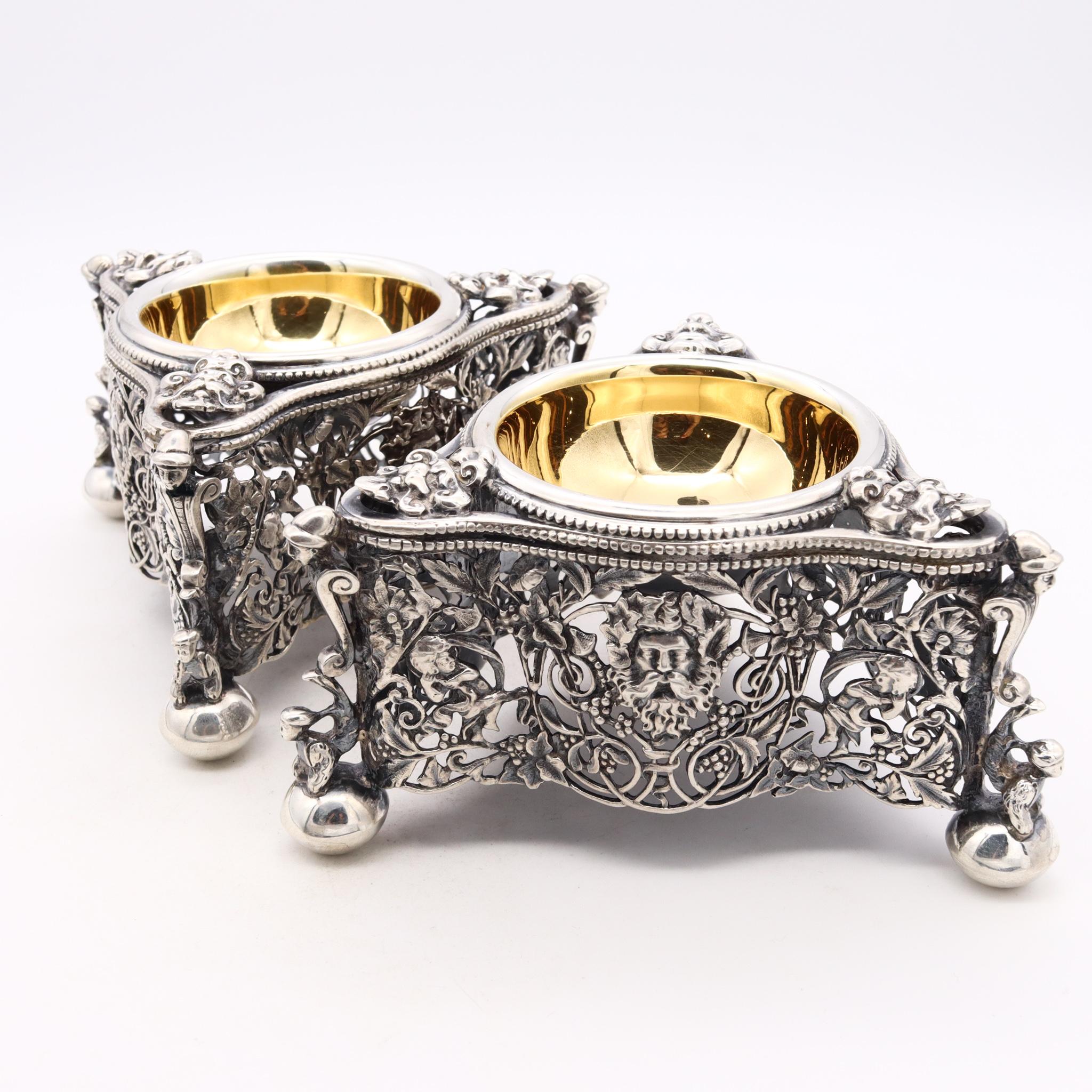 Germany 1870 Important Pair of Neoclassical Salt Species Cellars in 24kt Gilt For Sale 2