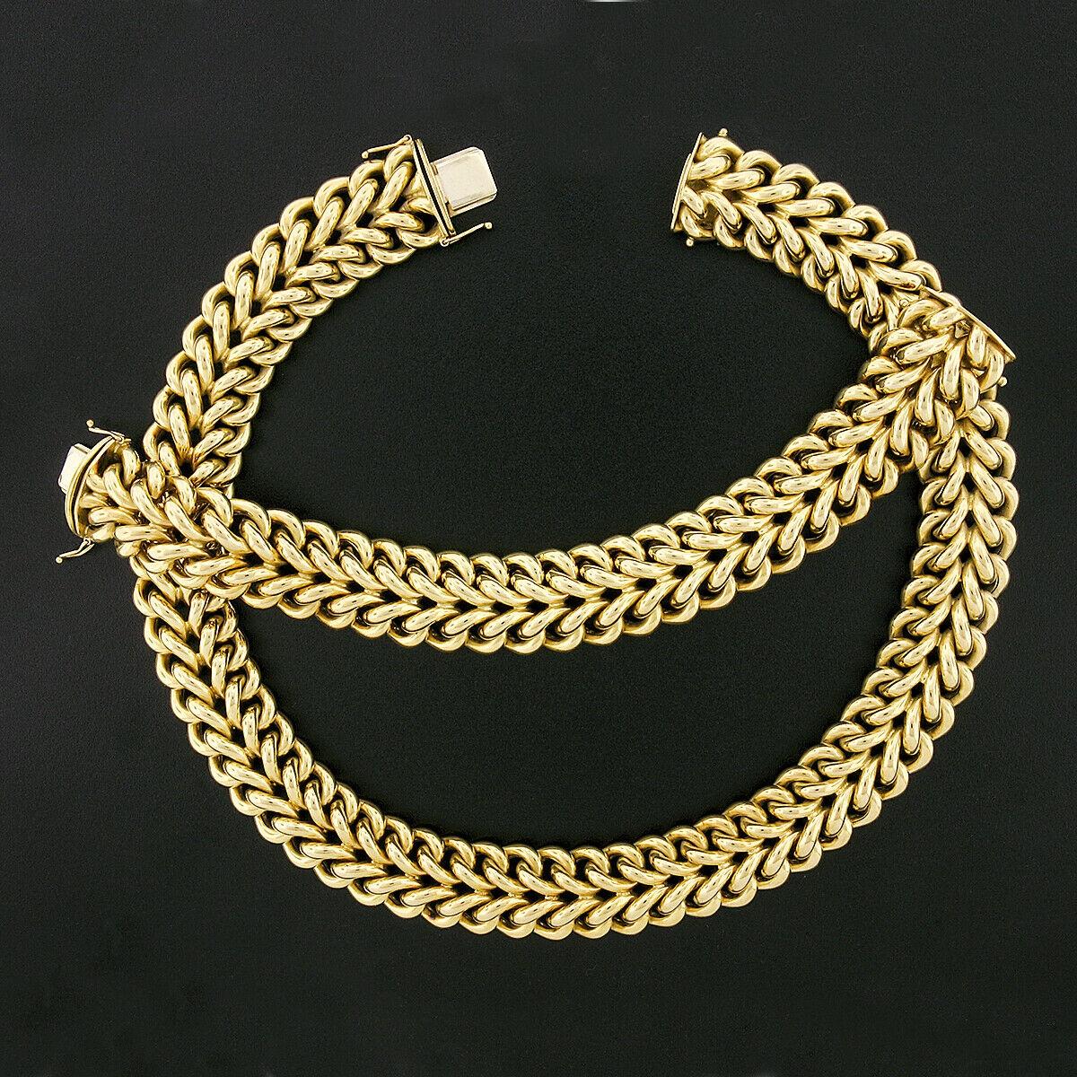 Germany 18k Yellow Gold Heavy Double Row Wide Curb Link Bracelet & Necklace Set 3