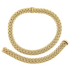 Germany 18k Yellow Gold Heavy Wide Woven Link Bracelet Necklace Set 274 Grams