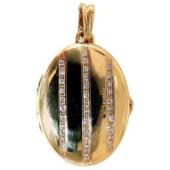 Germany 18 Karat Double Photo Locket .50 Carat Diamonds Pendant