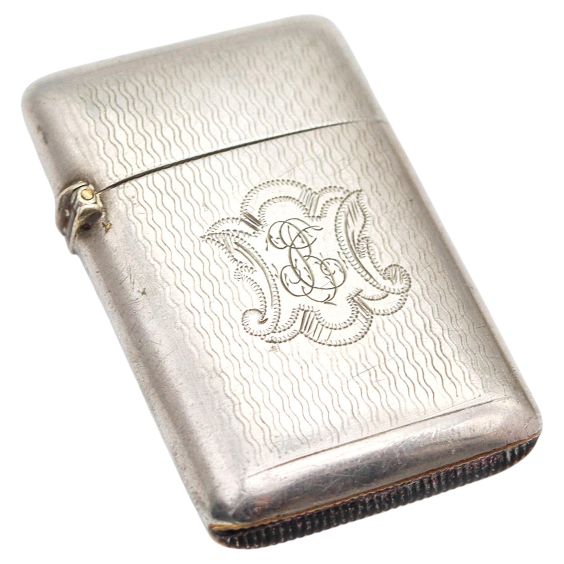 GERMANY 1900 Antique Edwardian Vesta Matches Box In Engine Turned Nickel