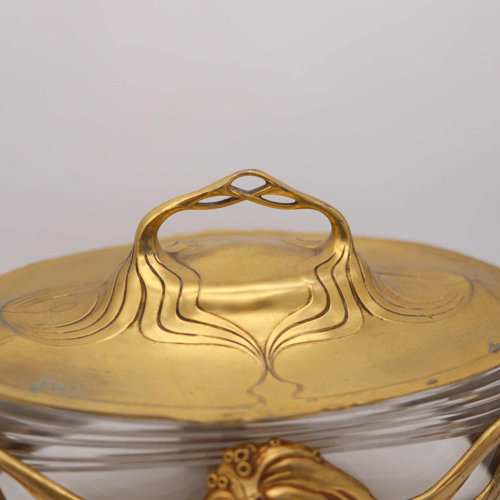 Jugendstil Covered Centerpiece designed by Orivit in Germany.

This is a beautiful and very decorative covered centerpiece created in Germany during the art-nouveau Jugendstil period, back in 1900. The antique centerpiece - dresser box was
