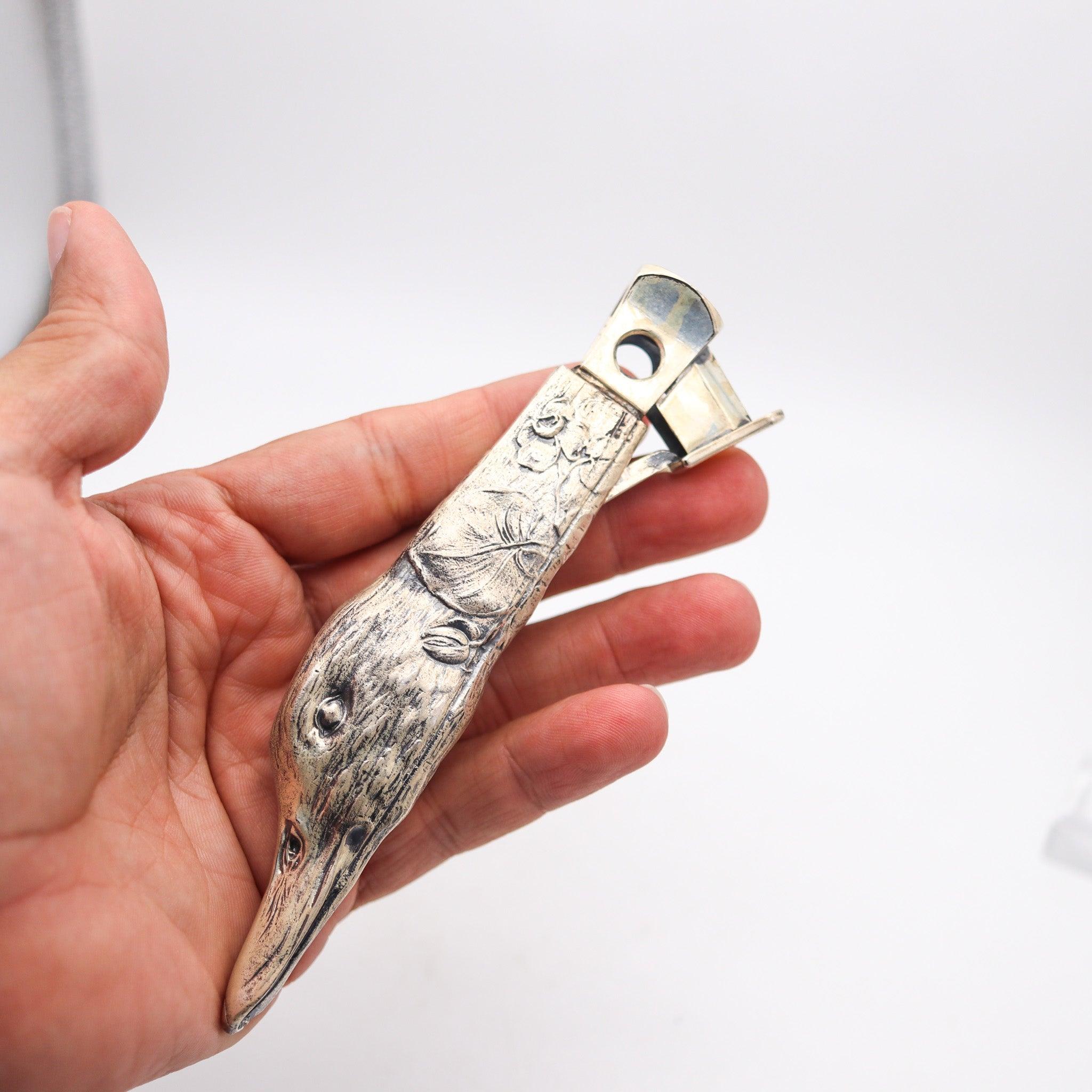 Allemand Cuillère à cigares ancienne à tête de canard en argent plaqué Art Nouveau GERMANY 1915 en vente
