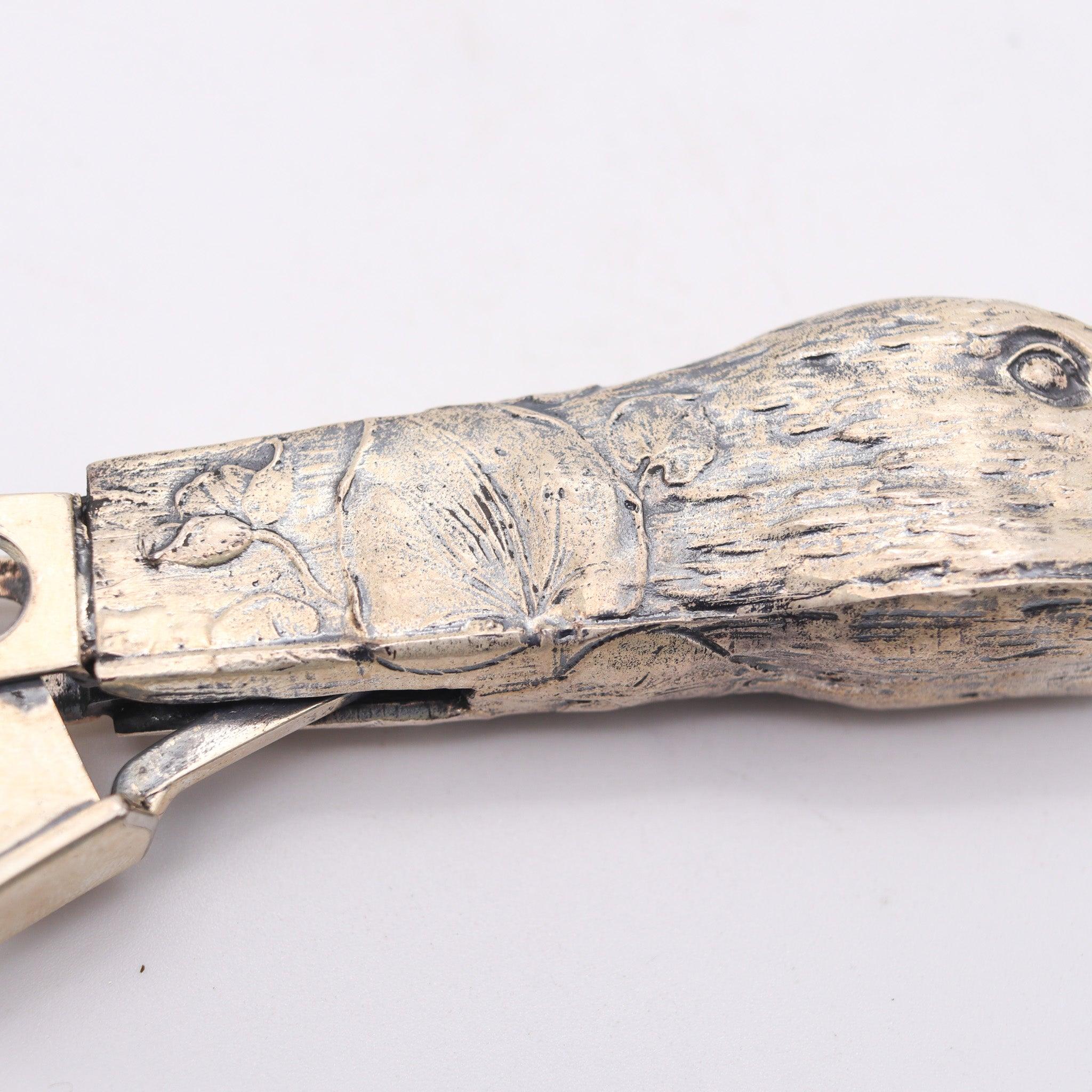 Cuillère à cigares ancienne à tête de canard en argent plaqué Art Nouveau GERMANY 1915 Excellent état - En vente à Miami, FL
