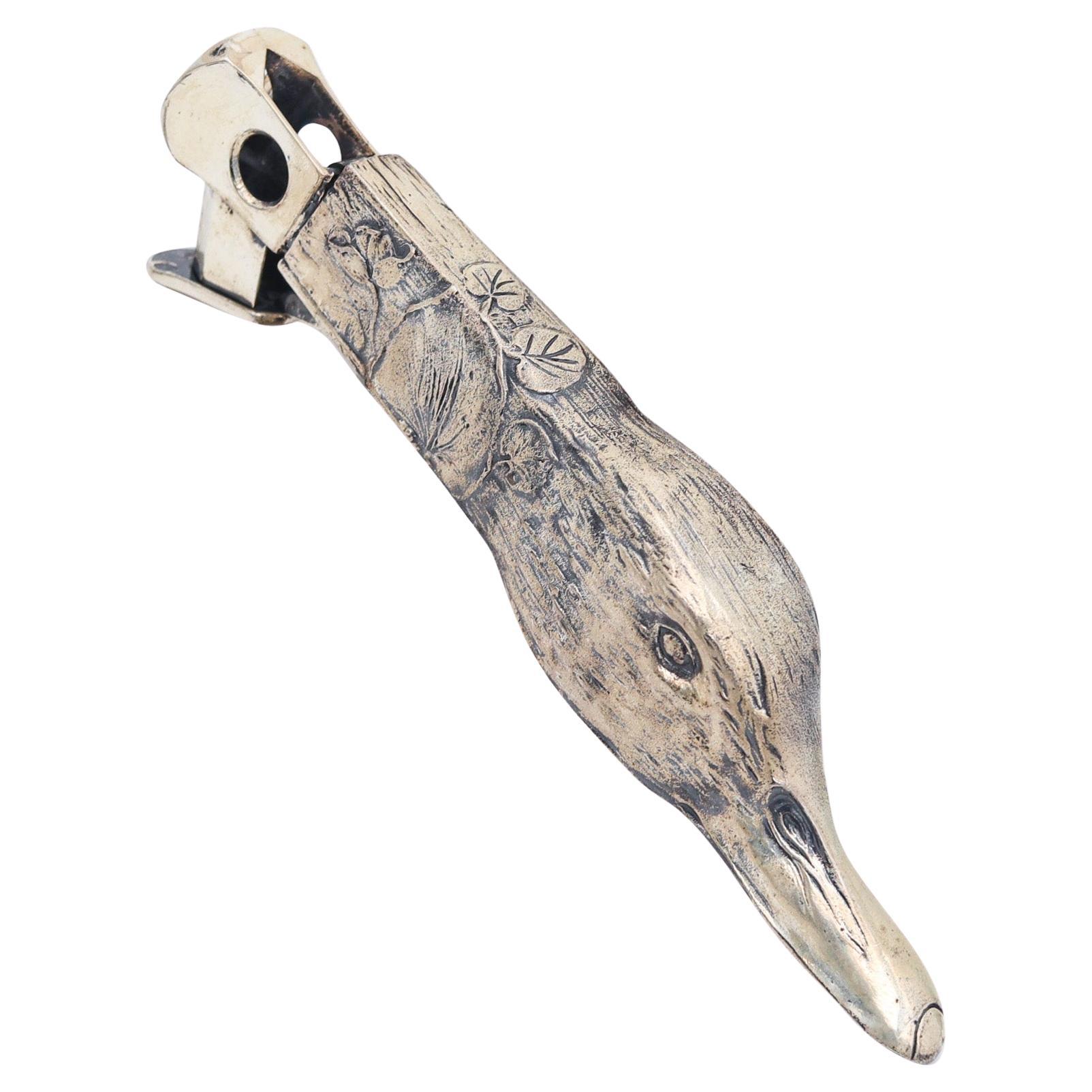 GERMANY 1915 Art Nouveau Antique Duck Head Cigar Cutter In Plated Silver