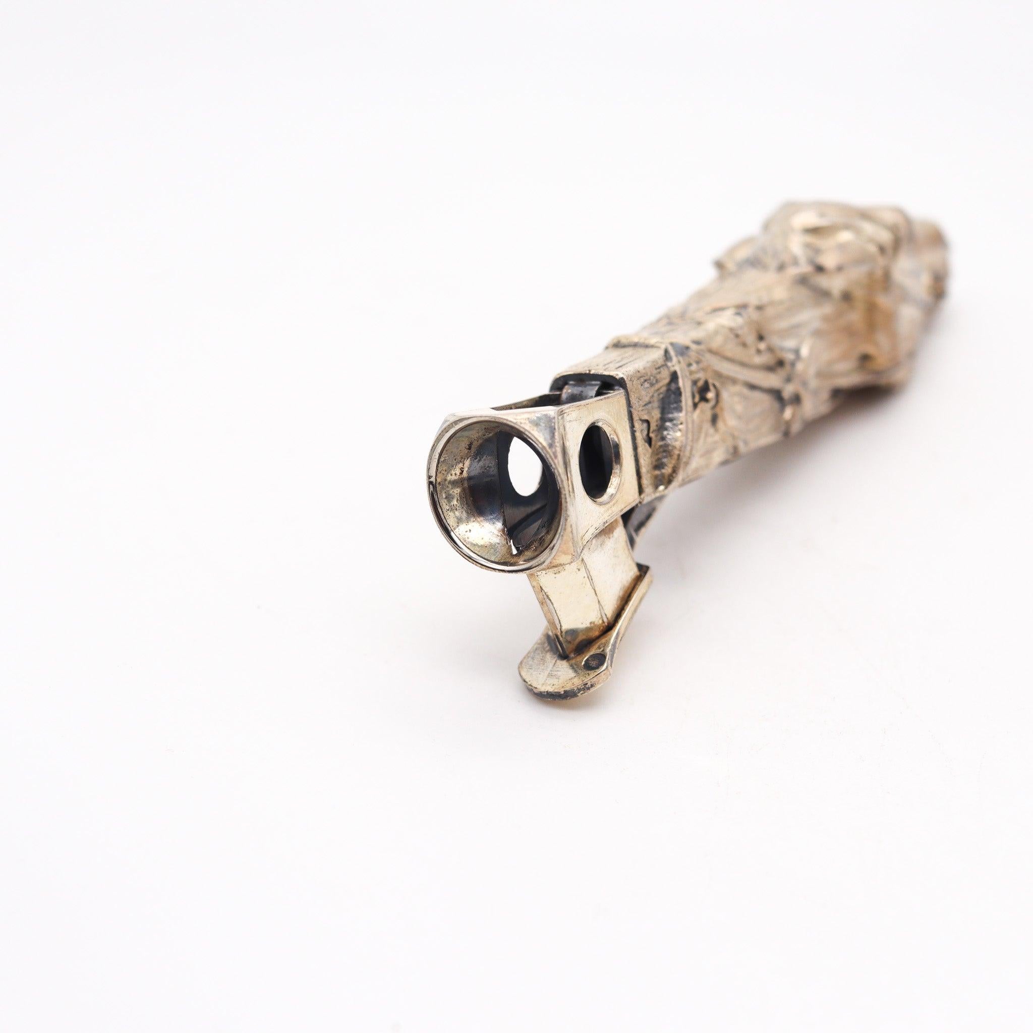Allemand Cuillère à cigare ancienne Art Nouveau chevauchant un cheval de course en argent plaqué GERMANY 1915 en vente