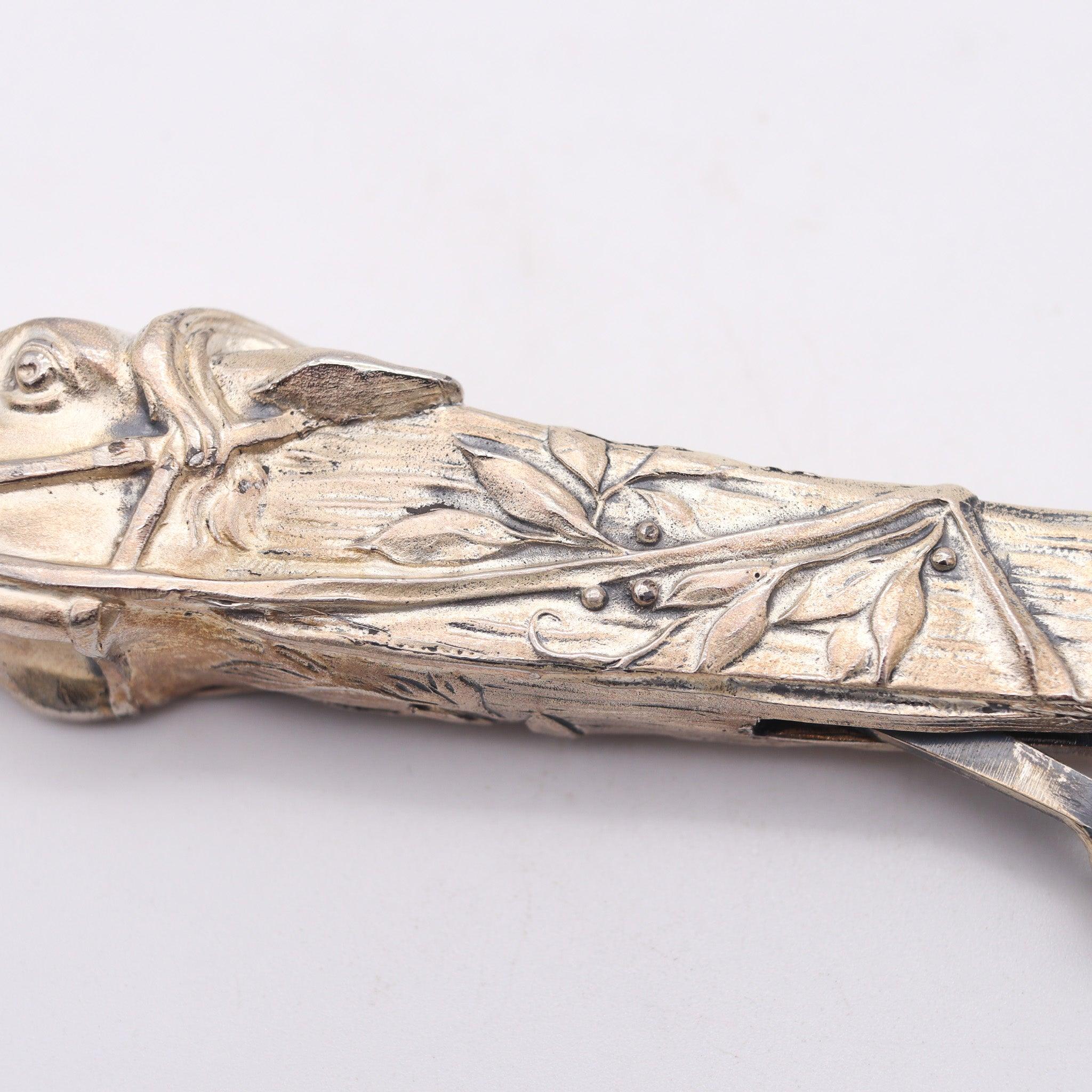Début du 20ème siècle Cuillère à cigare ancienne Art Nouveau chevauchant un cheval de course en argent plaqué GERMANY 1915 en vente