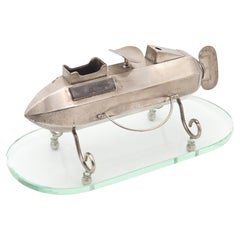 GERMANY 1920 Art-Deco Graff Zeppelin Shaped Desk Cigar Cutter Match Holder