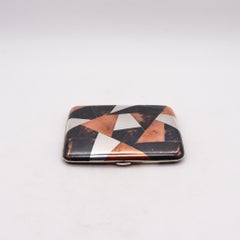 Germany 1925 Art Deco Geometric Cigarette Case In .925 Sterling Silver & Copper