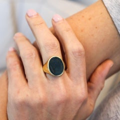 GERMANY 1928 Bloodstone Signet Ring In 14Kt Gold Carved With Stylized Eagle