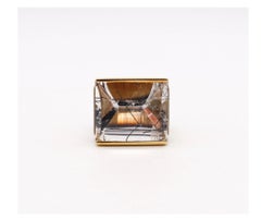 Germany 1970 Bauhaus Modernism Ring 18kt Yellow Gold Sterling & Rutilated Quartz