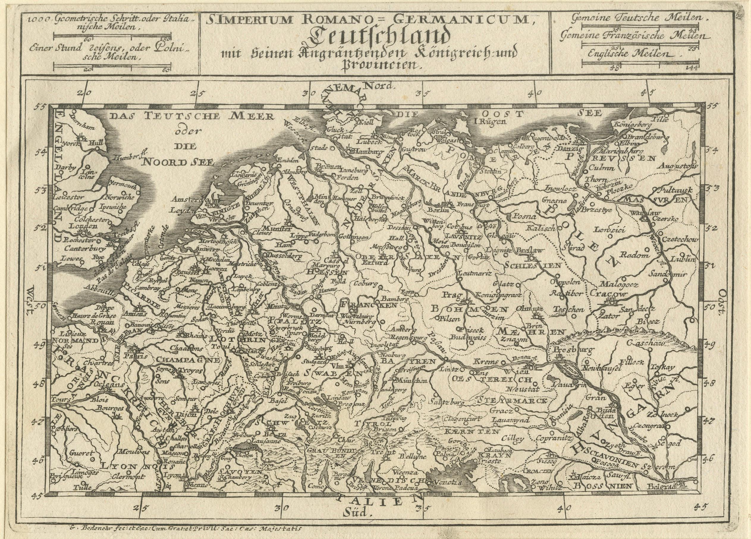 Alemania y las fronteras del Imperio: el Mapa de Bodenehr del Mundo Sacro Romano Germánico, 1710 en venta 2