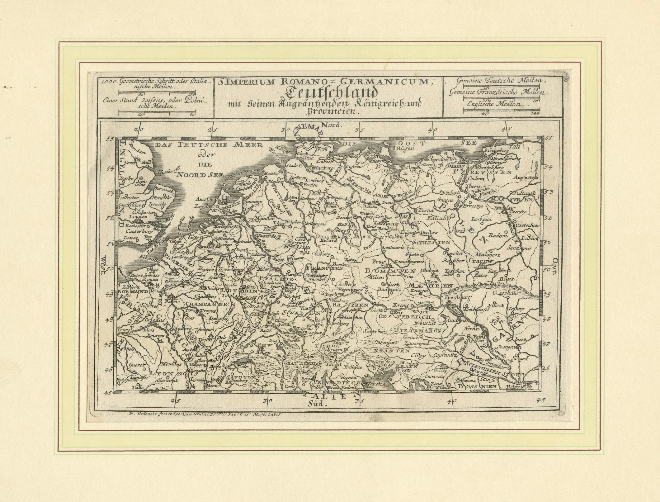 Alemania y las fronteras del Imperio: el Mapa de Bodenehr del Mundo Sacro Romano Germánico, 1710 en venta 3