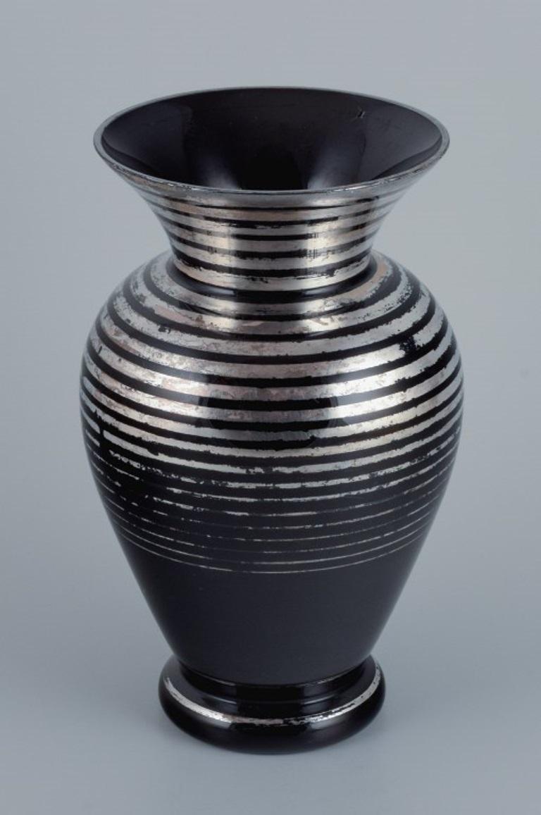 Germany, Art Deco Glass Vase with Silver Horizontal Inlays In Good Condition For Sale In Copenhagen, DK