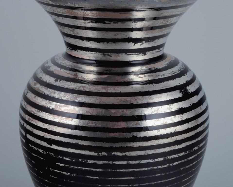 Mid-20th Century Germany, Art Deco Glass Vase with Silver Horizontal Inlays For Sale