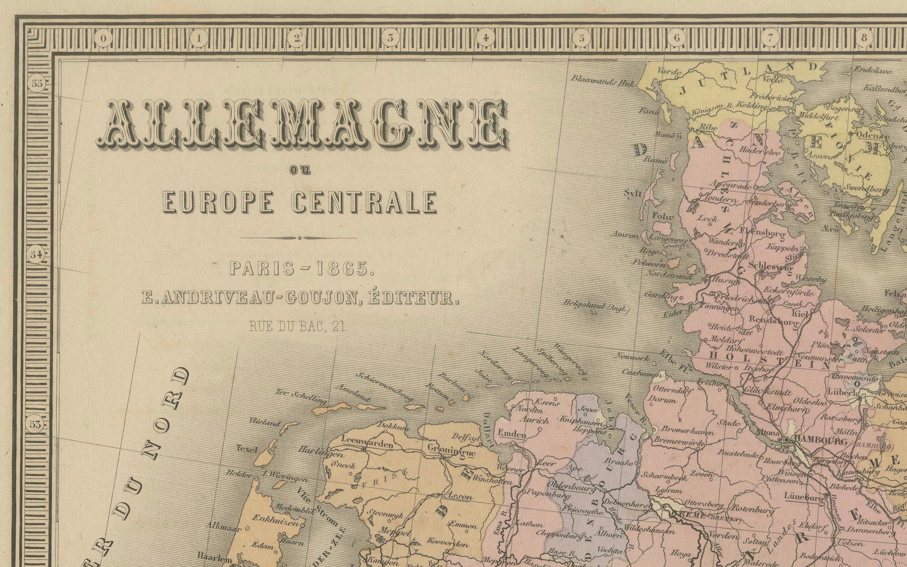 Alemania y Europa Central - Mapa antiguo de 1865 de Andriveau-Goujon, París en venta 1