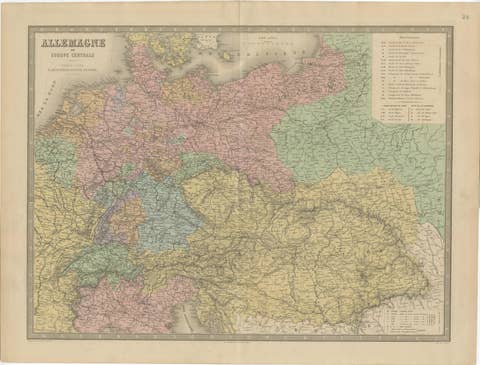 Germany & Central Europe – Antique 1865 Map by Andriveau-Goujon, Paris