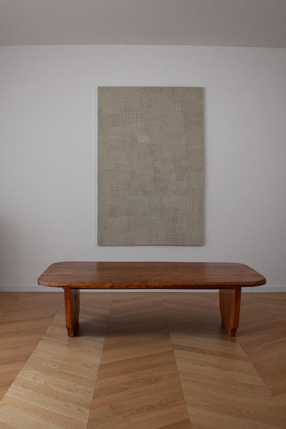 Mesa de sofá de madera de estilo rústico alemana hecha con la encimera de una antigua panadería siglo XX en venta