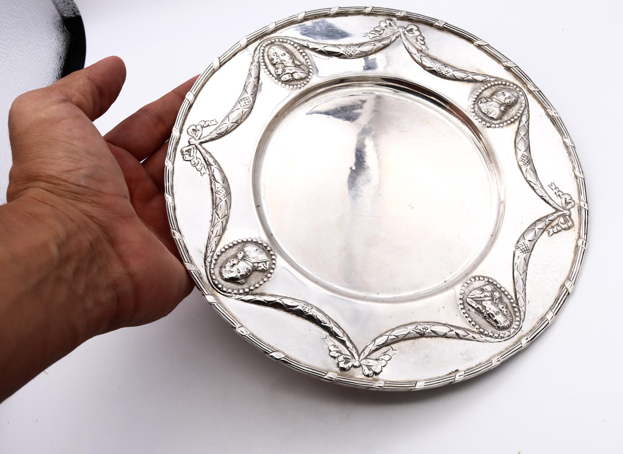 Hand-Crafted Germany Hanau 1820 Neoclassical Decorative Dish Plate in Solid Sterling Silver For Sale