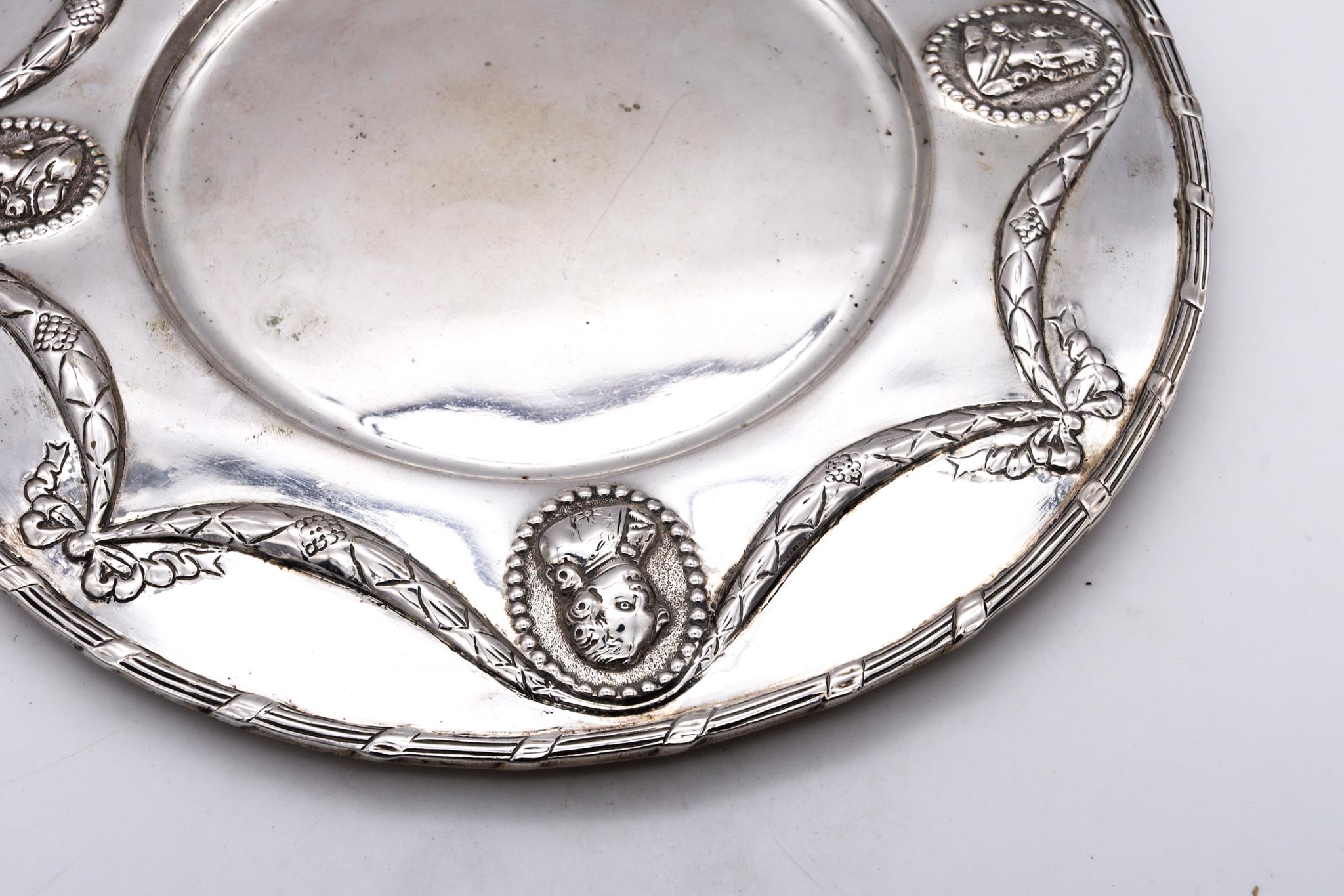 Germany Hanau 1820 Neoclassical Decorative Dish Plate in Solid Sterling Silver For Sale 1