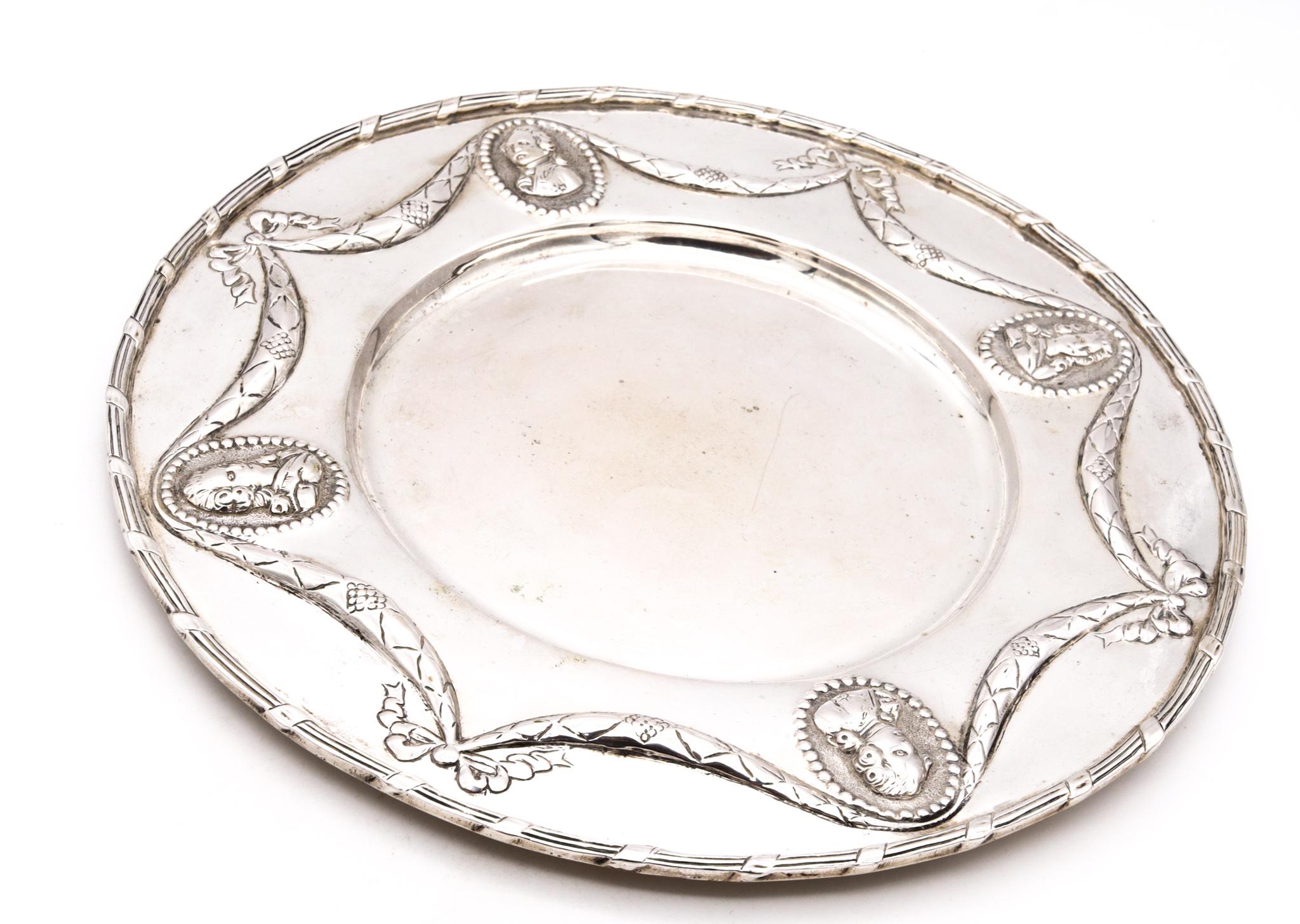 Germany Hanau 1820 Neoclassical Decorative Dish Plate in Solid Sterling Silver For Sale 2