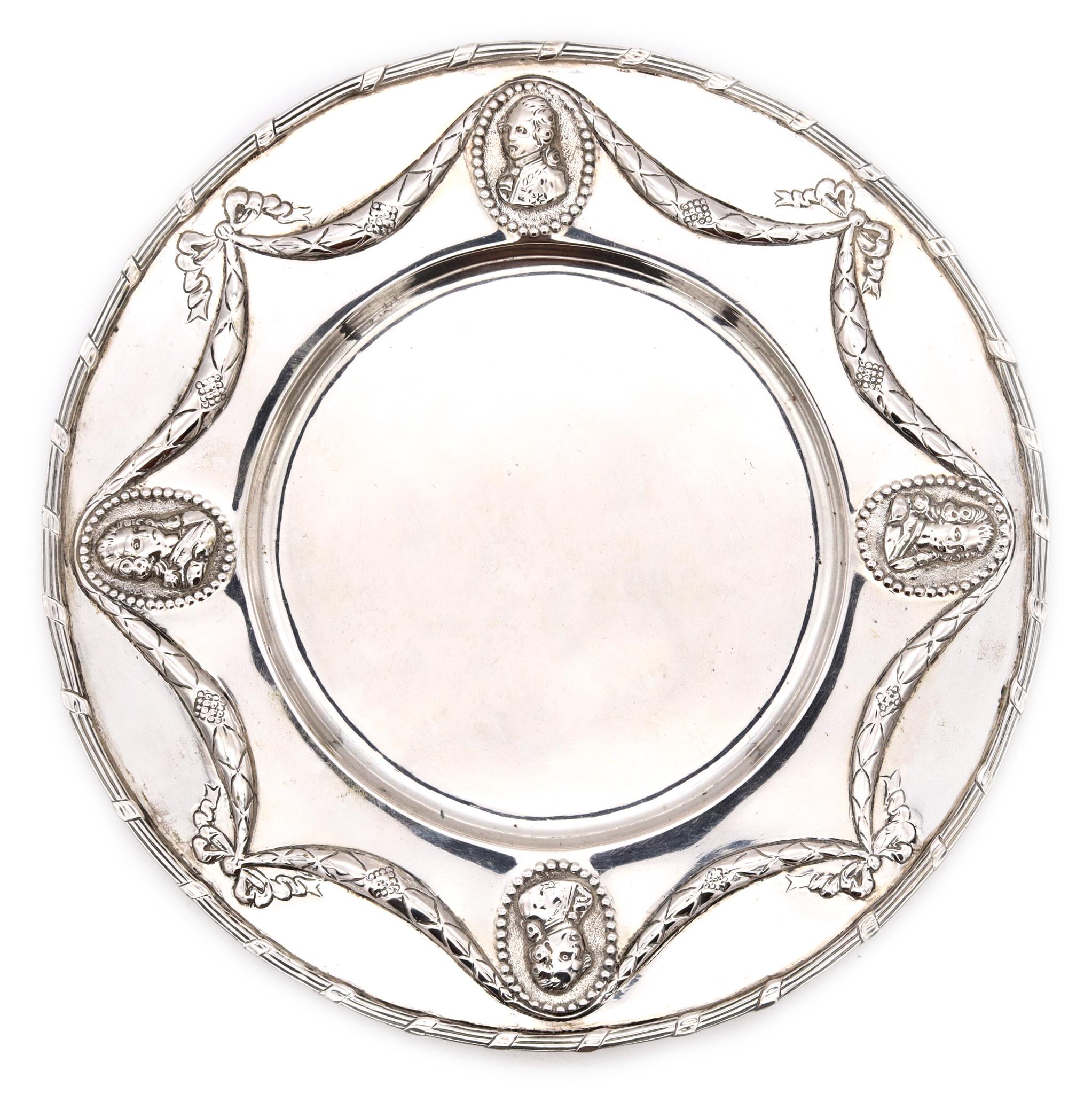 Germany Hanau 1820 Neoclassical Decorative Dish Plate in Solid Sterling Silver For Sale 3