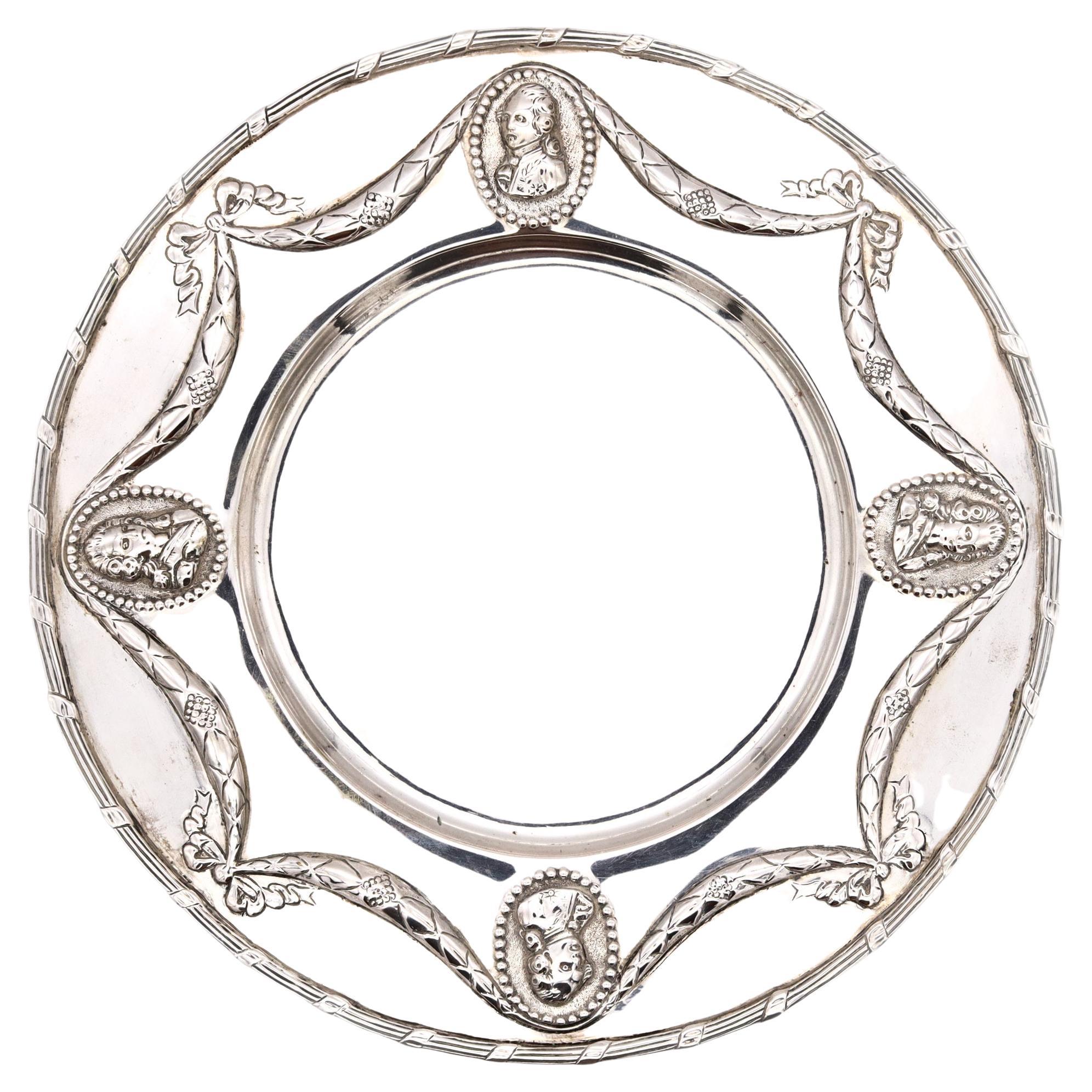 Germany Hanau 1820 Neoclassical Decorative Dish Plate in Solid Sterling Silver For Sale