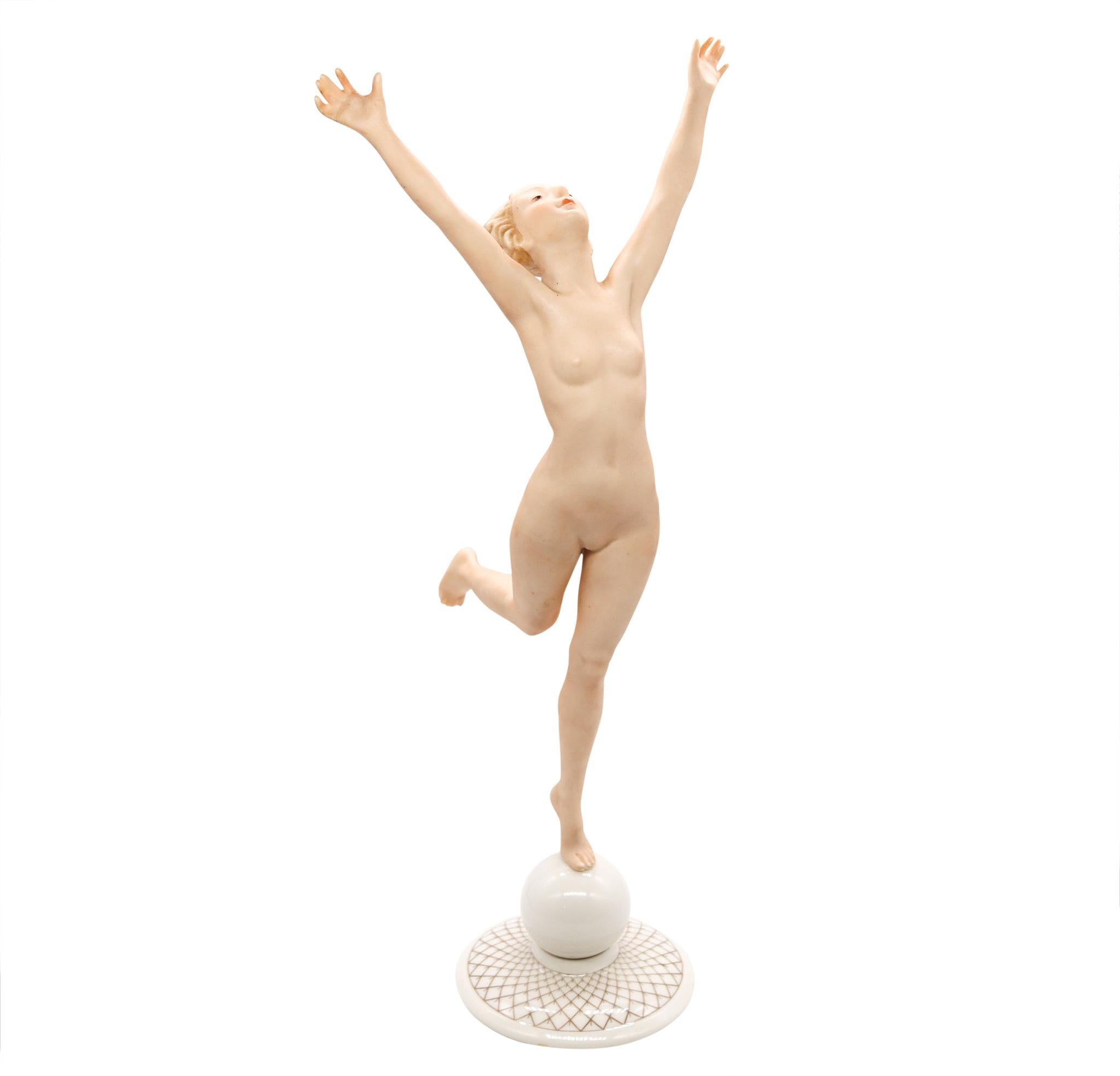 Art Deco 1930 porcelain figure by Karl Tutter (1883-1969) for Hutschenreuther.

This piece has been created in Bavaria, Germany back in the 1930. This was designed by the artist Karl Tutter-one of the premiere porcelain modelers of his day!-and