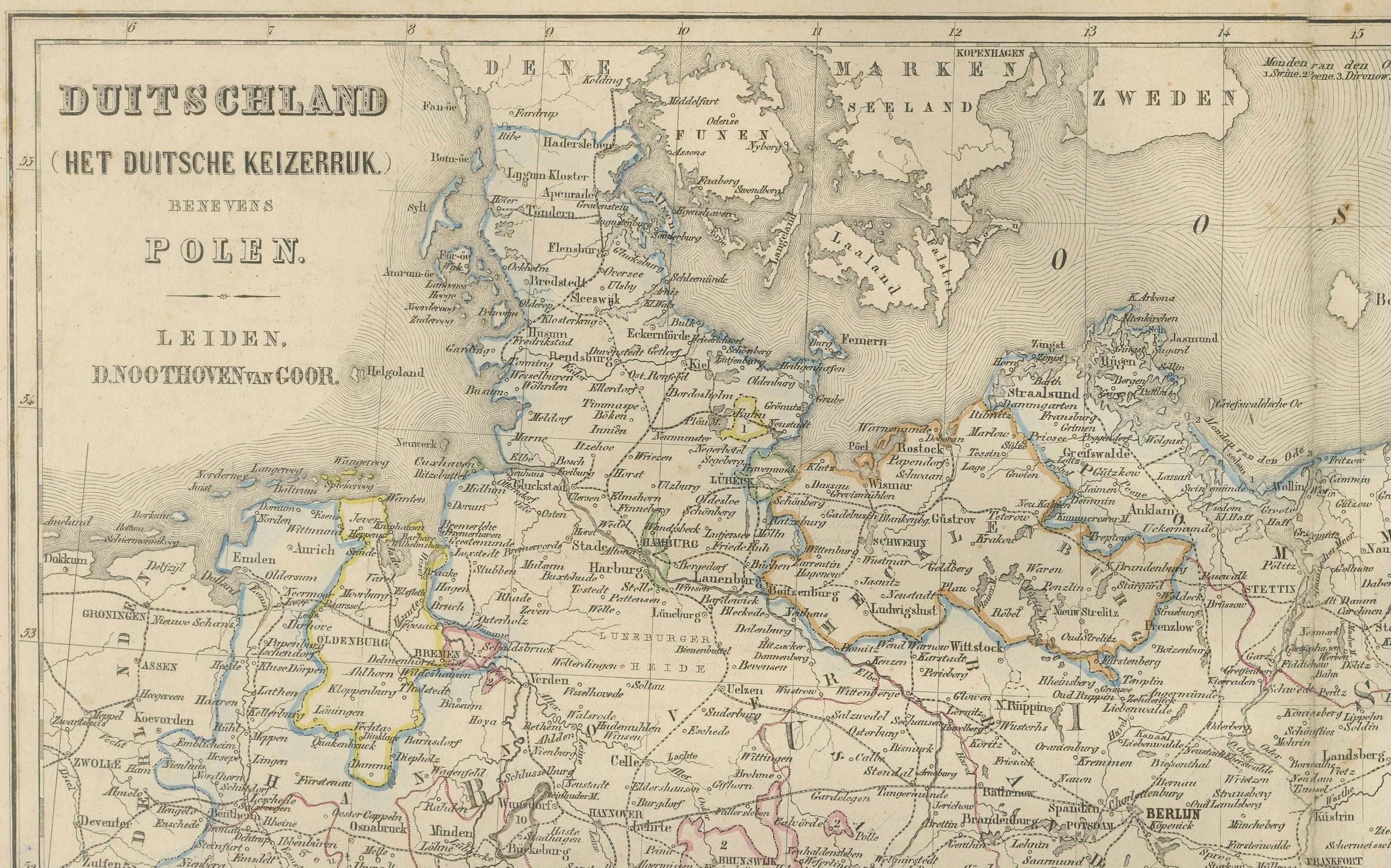 Néerlandais Carte d'Allemagne avec insertion de Berlin - Het Duitsche Keizerrijk, Nieuwe Hand-Atlas 1876 en vente