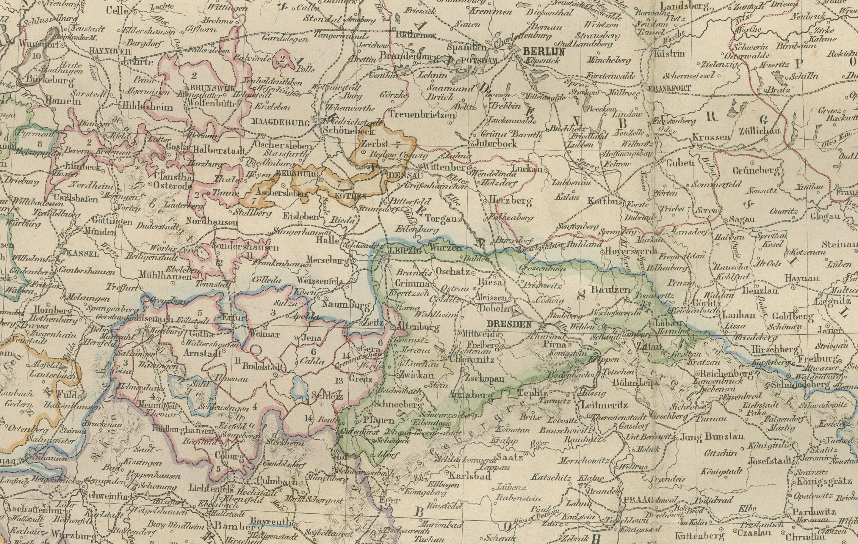 Fin du XIXe siècle Carte d'Allemagne avec insertion de Berlin - Het Duitsche Keizerrijk, Nieuwe Hand-Atlas 1876 en vente