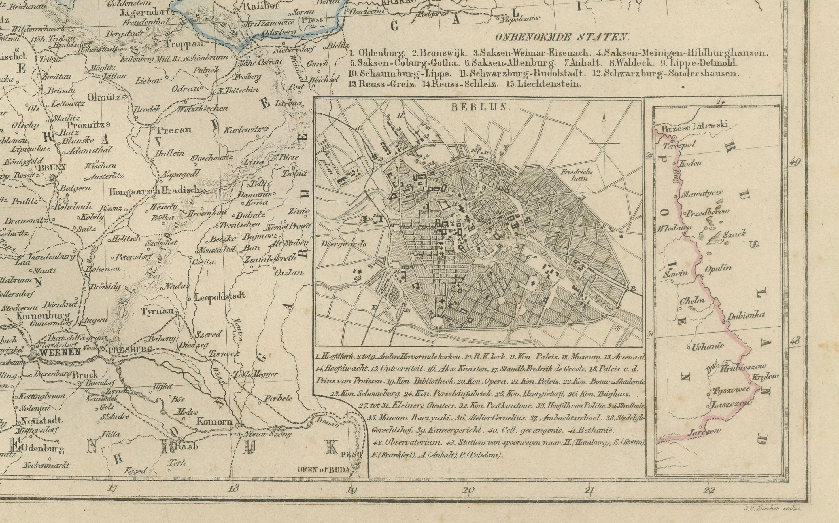 Carte d'Allemagne avec insertion de Berlin - Het Duitsche Keizerrijk, Nieuwe Hand-Atlas 1876 en vente 1