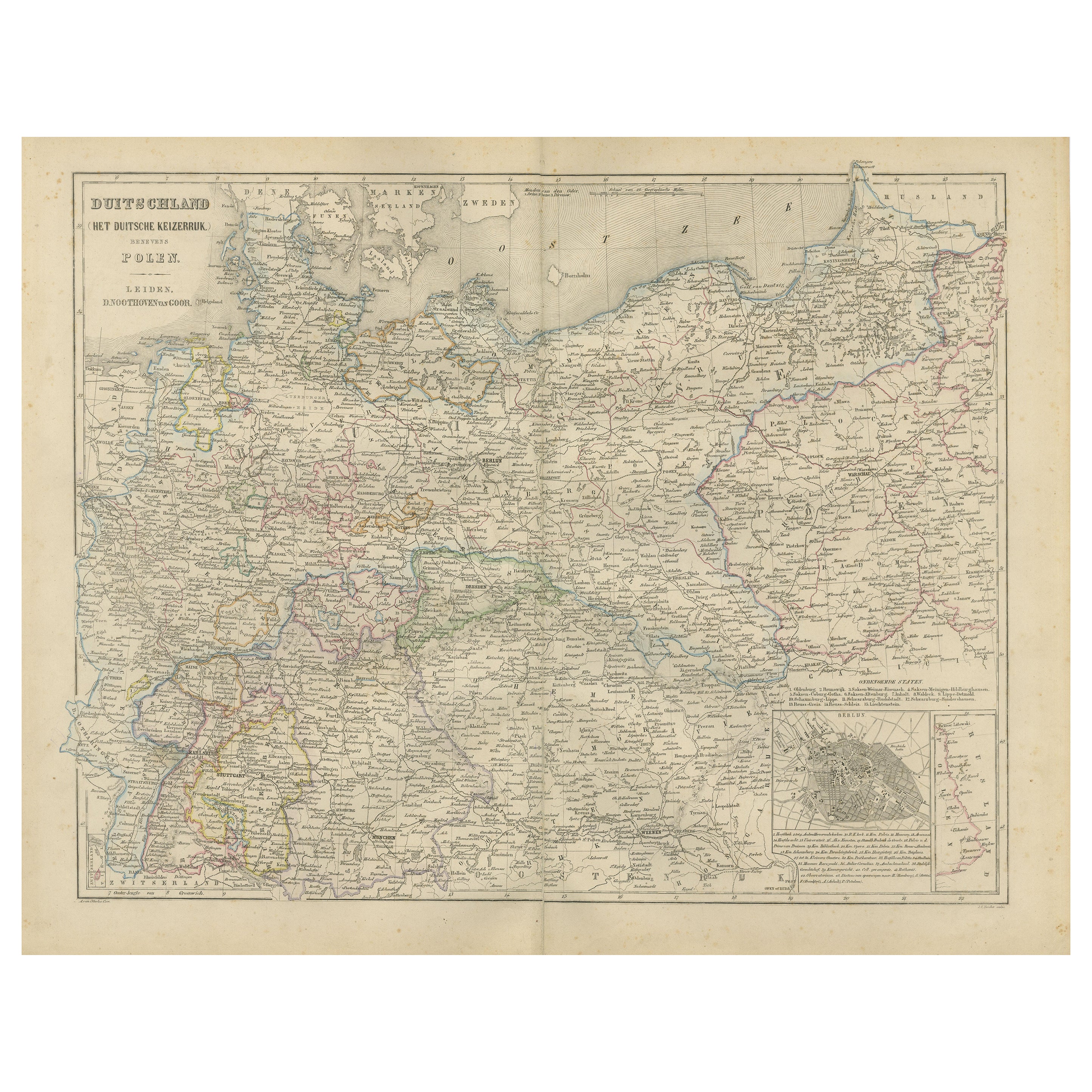 Carte d
Allemagne avec insertion de Berlin - Het Duitsche Keizerrijk, Nieuwe Hand-Atlas 1876