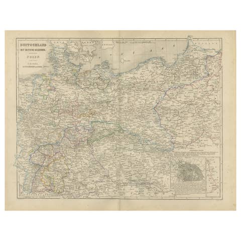 Germany Map with Berlin Inset – Het Duitsche Keizerrijk, Nieuwe Hand-Atlas 1876
