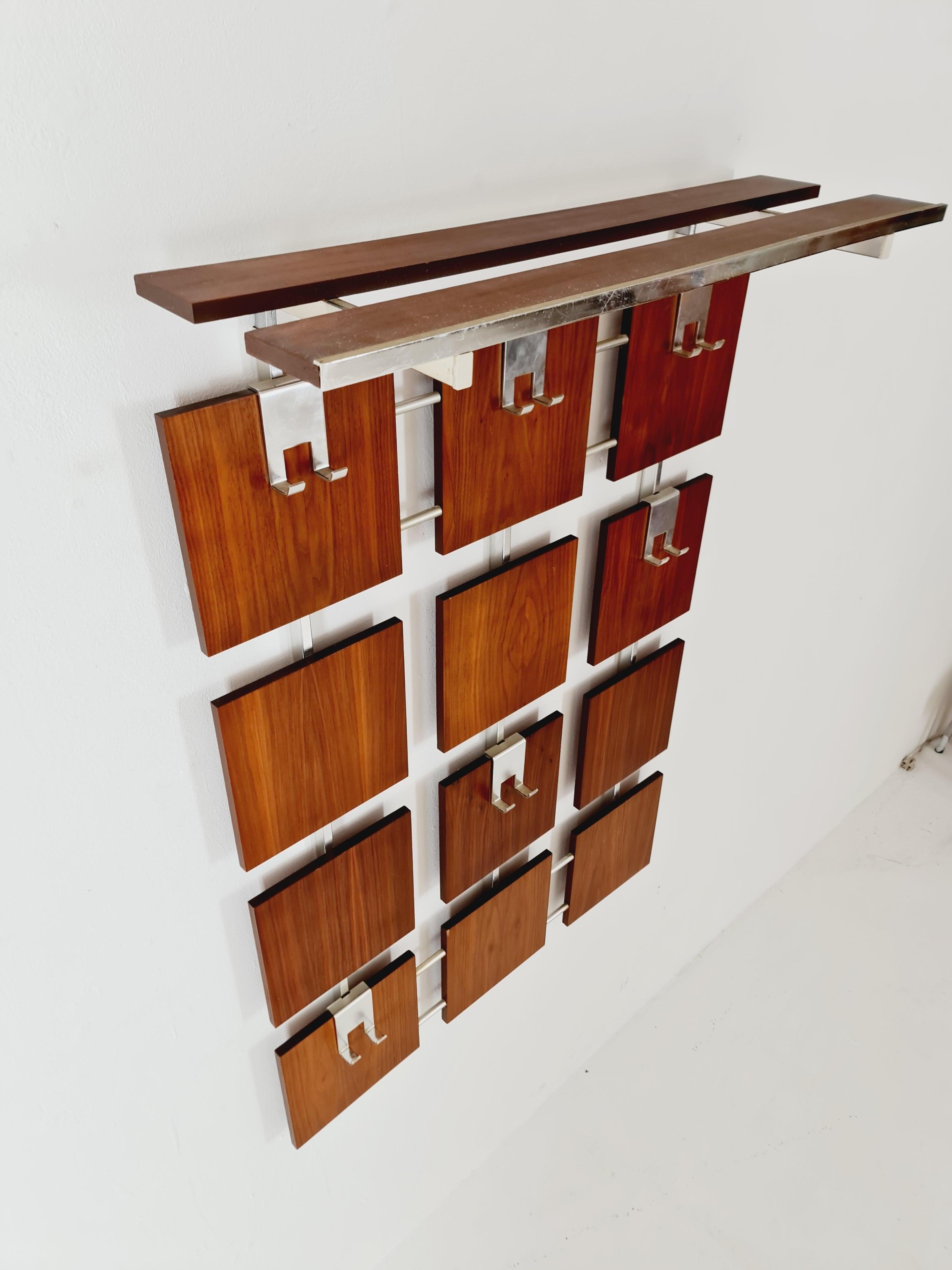 Mid-20th Century Germany Mid Century teak coat rack/ hallway wall wardrobe/ hat rack, 1960s
