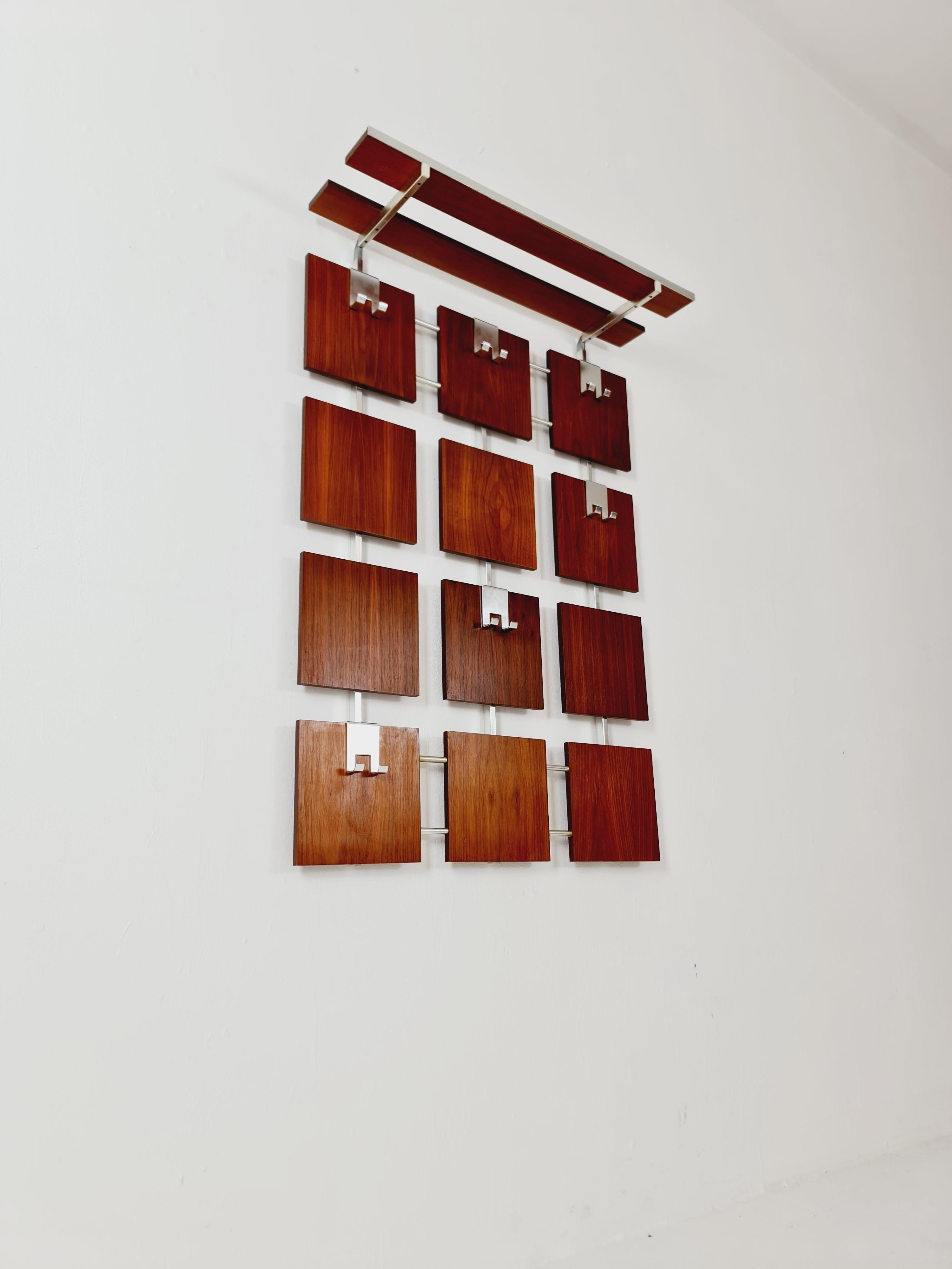 Chrome Germany Mid Century teak coat rack/ hallway wall wardrobe/ hat rack, 1960s