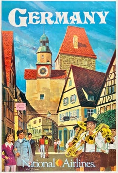 GERMANY - NATIONAL AIRLINES Original Vintage Airline Travel Tourism Poster 1960s
