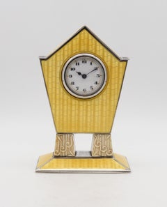 Germany Pforzheim 1918 Art Deco Guilloché Enameled Geometric Clock .935 Sterling