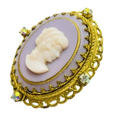 GERMANY signed vintage gold cameo designer brooch