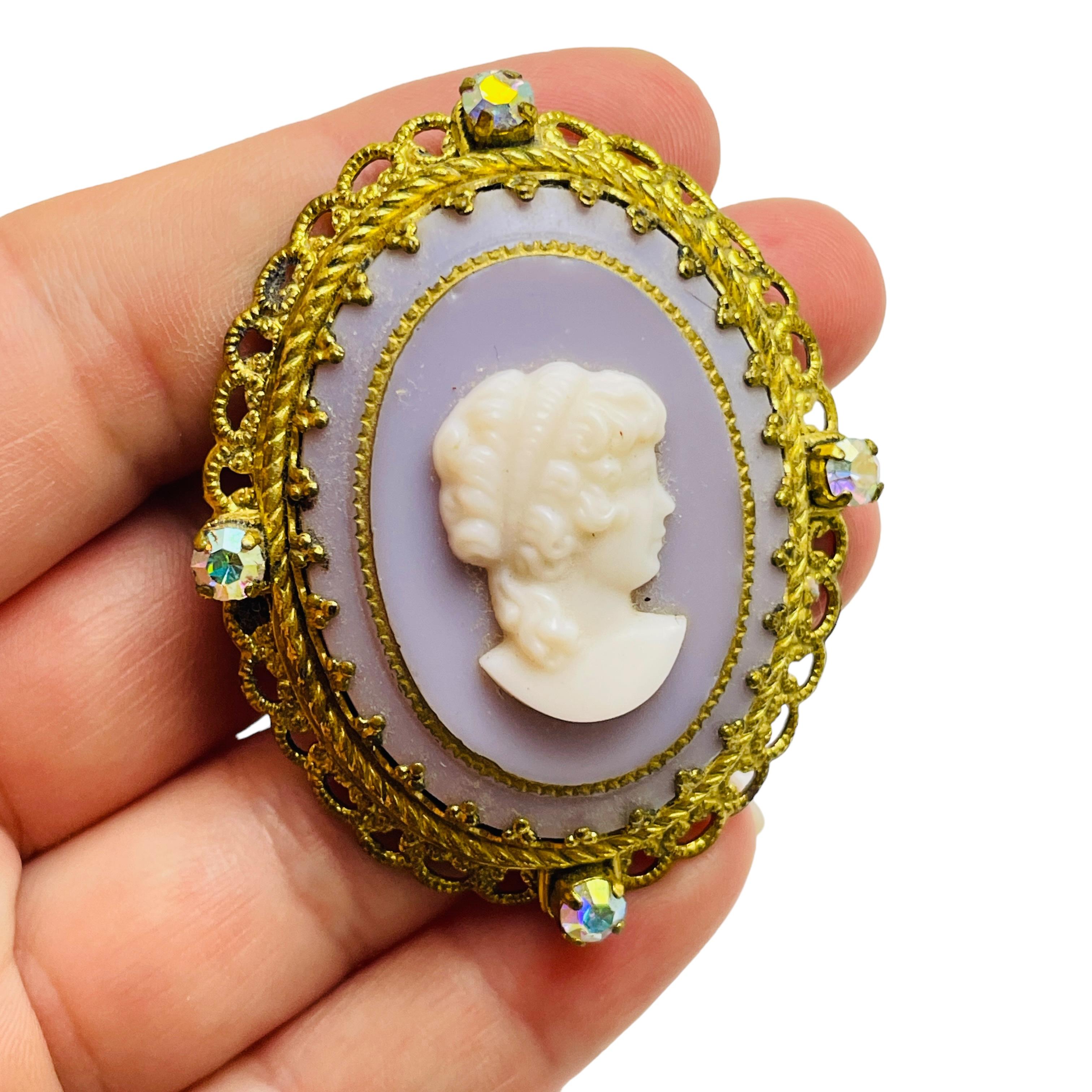 Women's GERMANY signed vintage gold cameo designer brooch For Sale