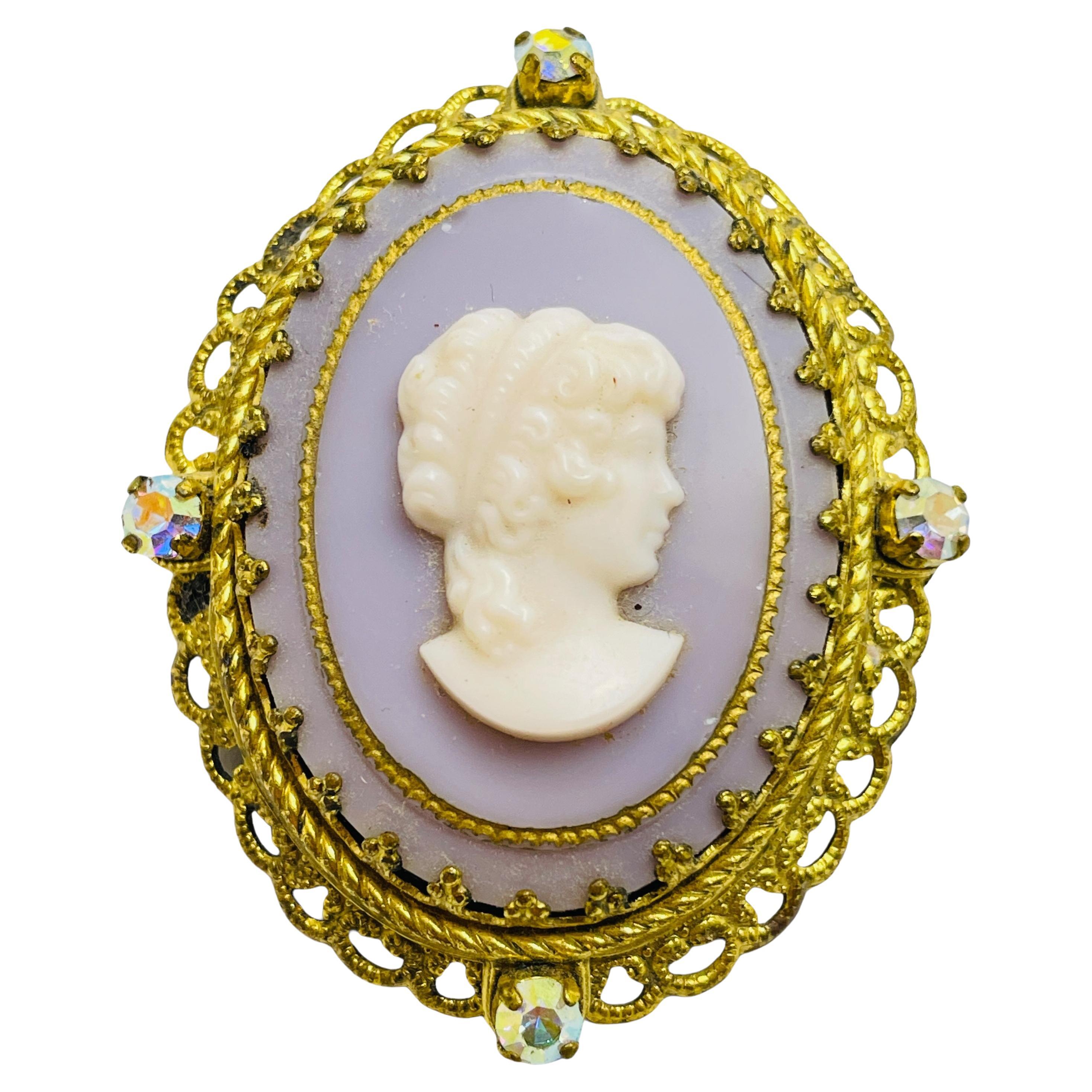 GERMANY signed vintage gold cameo designer brooch For Sale