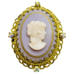 GERMANY signed vintage gold cameo designer brooch
