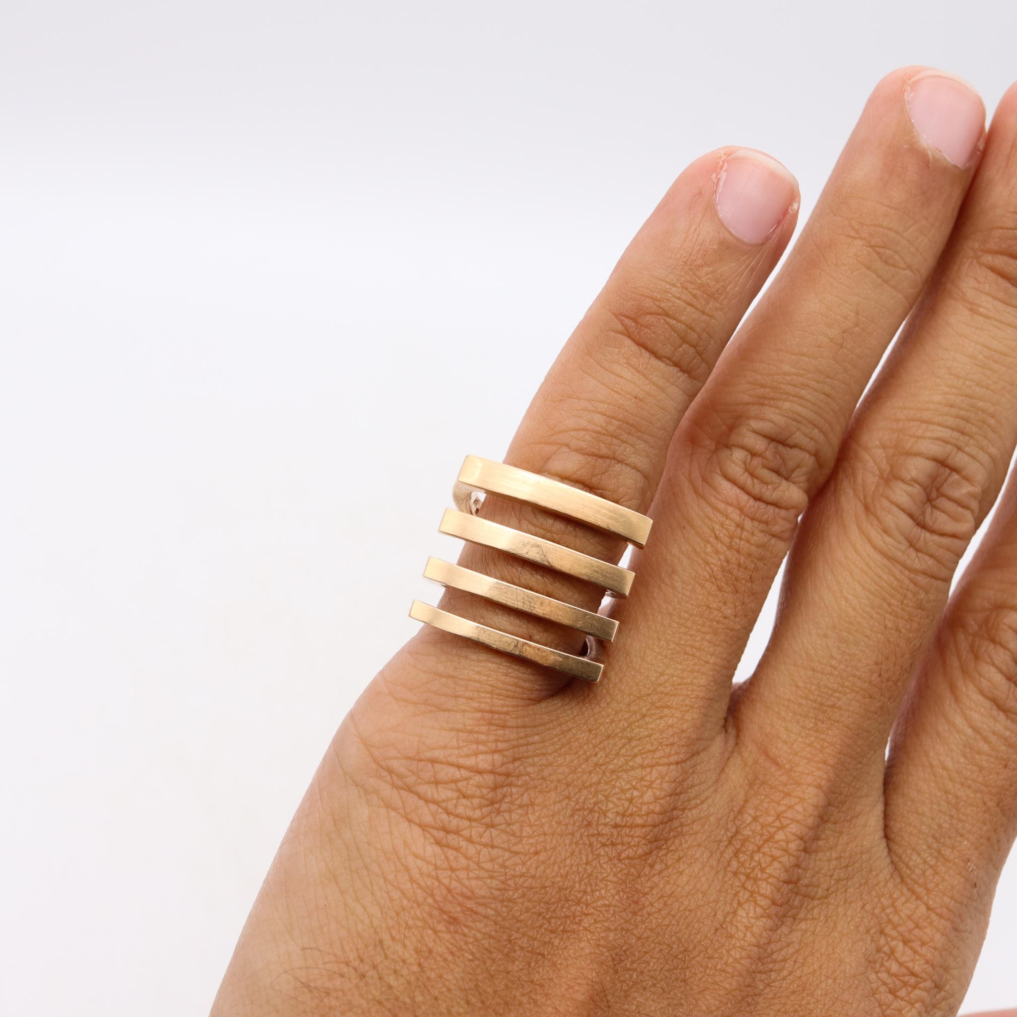 Modernist Germany Swiss Bauhaus Modernism Sculptural Geometric Ring in Solid 18Kt Gold For Sale