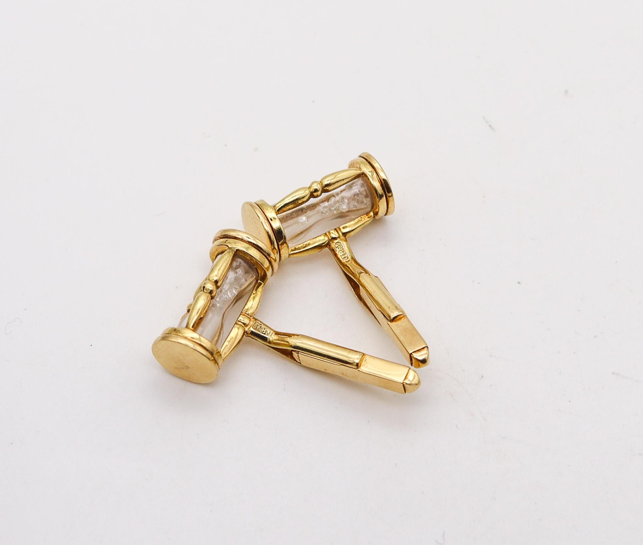 Brilliant Cut Germany Unusual Sand Clocks Cufflinks In 18Kt Yellow Gold With 1 Ctw Diamonds For Sale