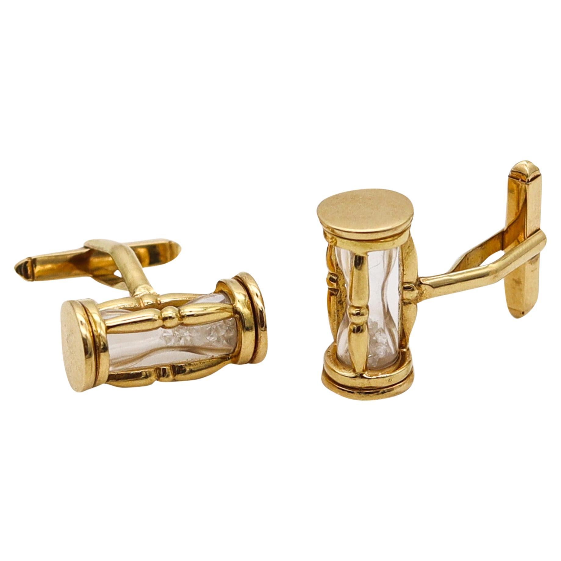 Germany Unusual Sand Clocks Cufflinks In 18Kt Yellow Gold With 1 Ctw Diamonds For Sale
