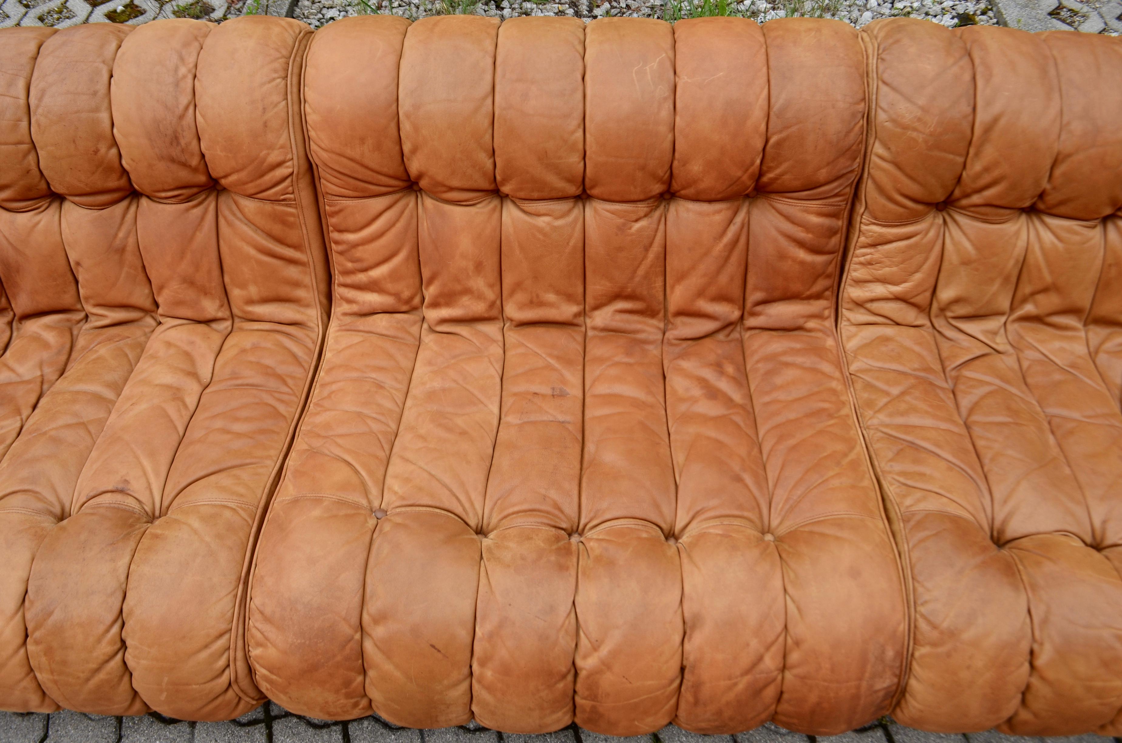 Germany Vintage Modular WK Lounge Cognac Leather Sofa, 1960s 4