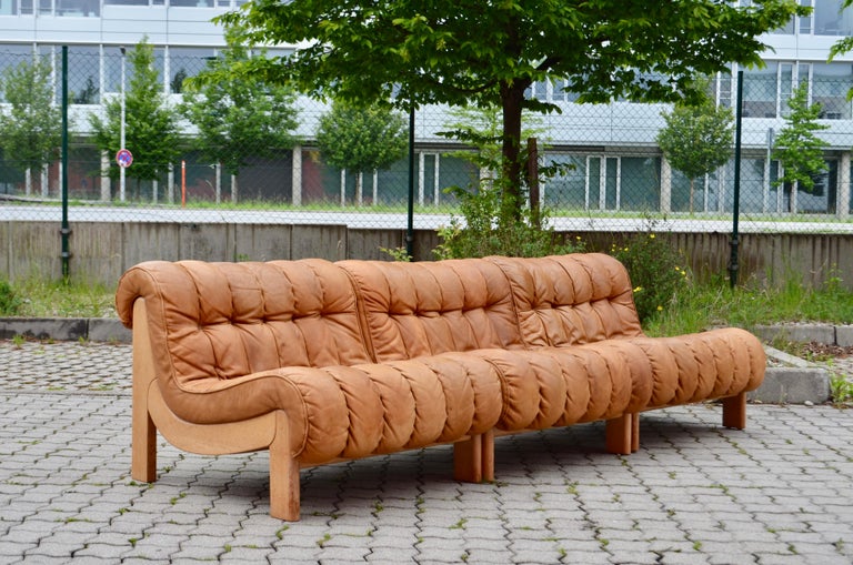 Mid-Century Modern Germany Vintage Modular WK Lounge Cognac Leather Sofa, 1960s For Sale