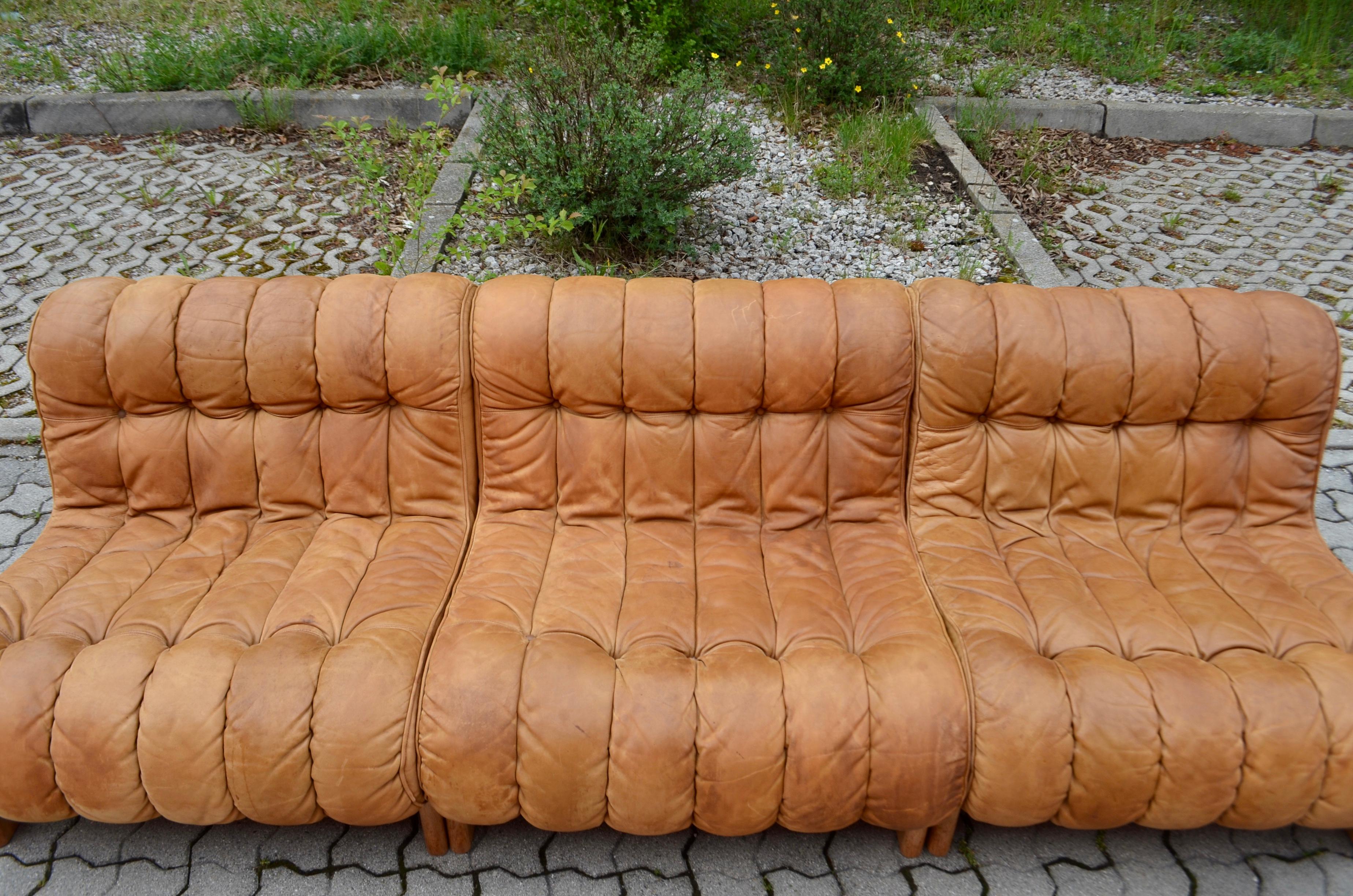 Germany Vintage Modular WK Lounge Cognac Leather Sofa, 1960s 1