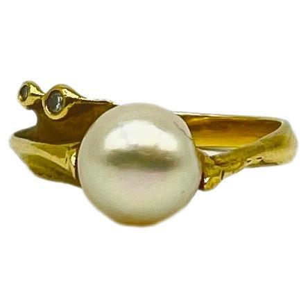Germany wurzbacher 18k yellow gold ring with pearl and diamond  For Sale 4